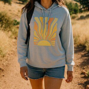 Avalanche Retro Sun Graphic Hoodie | Cozy Campcore Pullover | Medium